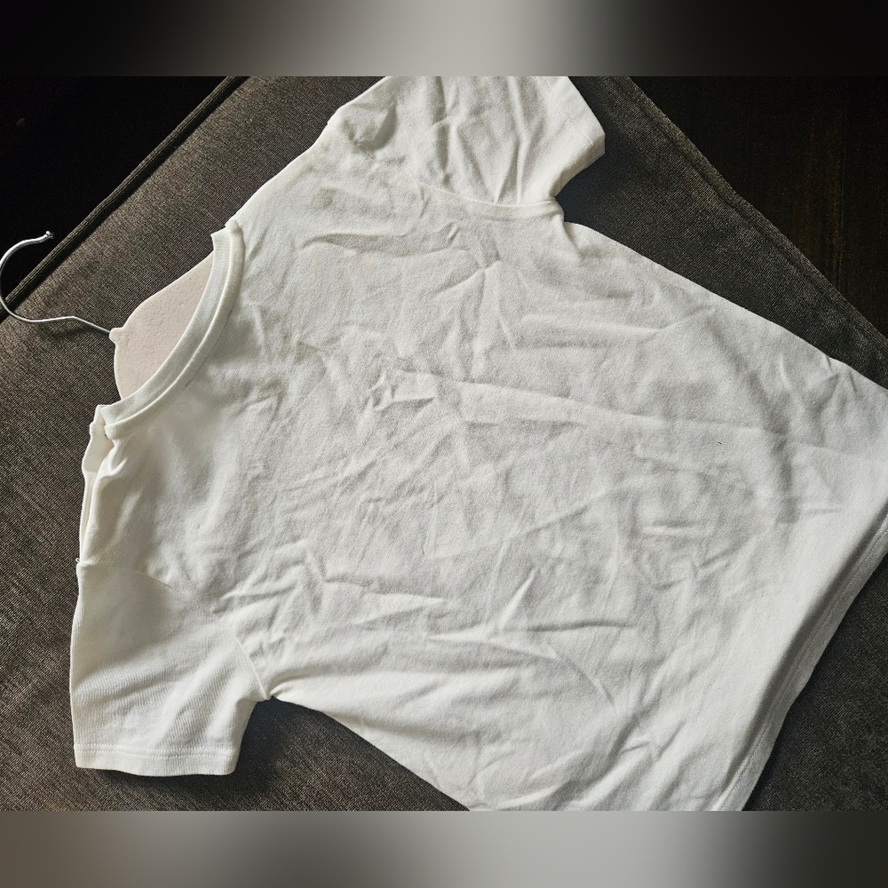 Versace Kids Tee in White with Bold Logo Small Yellowish Stain In Front. - Picture 7 of 13